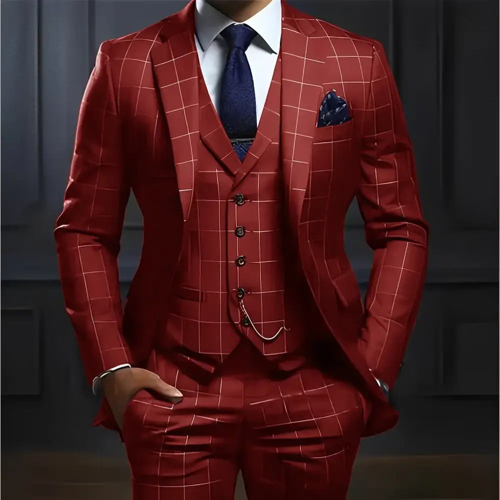 R&z - Suit Formal Business Work Clothes Party Groom Wedding Tuxedo Custom Color XS-5XL Suit Men - Red / 5XL - Executive