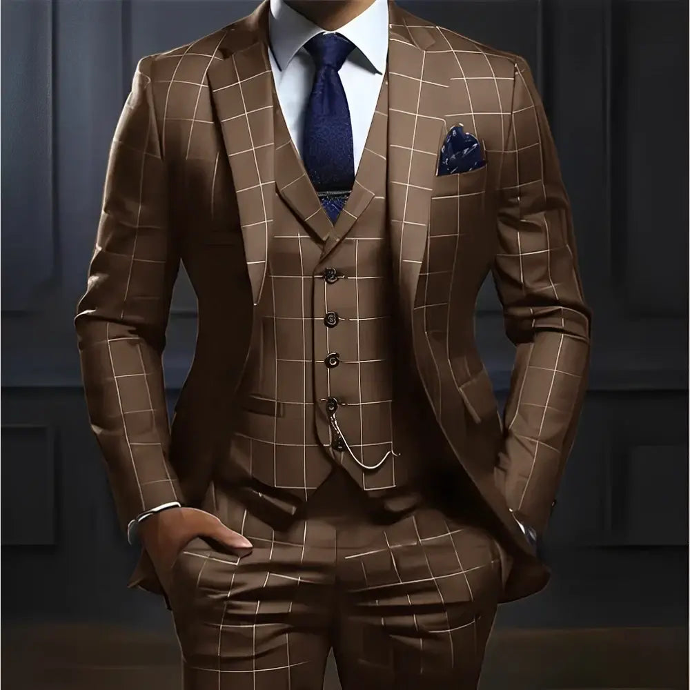 R&z - Suit Formal Business Work Clothes Party Groom Wedding Tuxedo Custom Color XS-5XL Suit Men - Brown / XS（old）