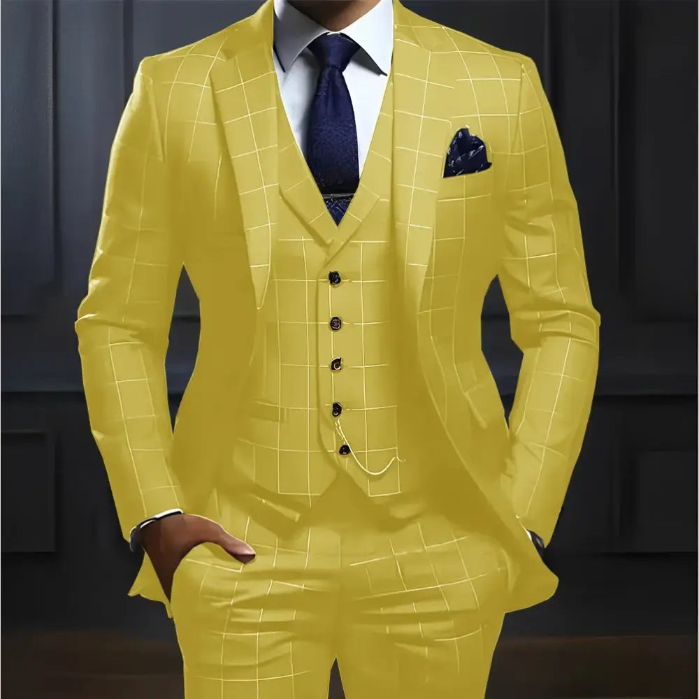 R&z - Suit Formal Business Work Clothes Party Groom Wedding Tuxedo Custom Color XS-5XL Suit Men - YELLOW / 5XL
