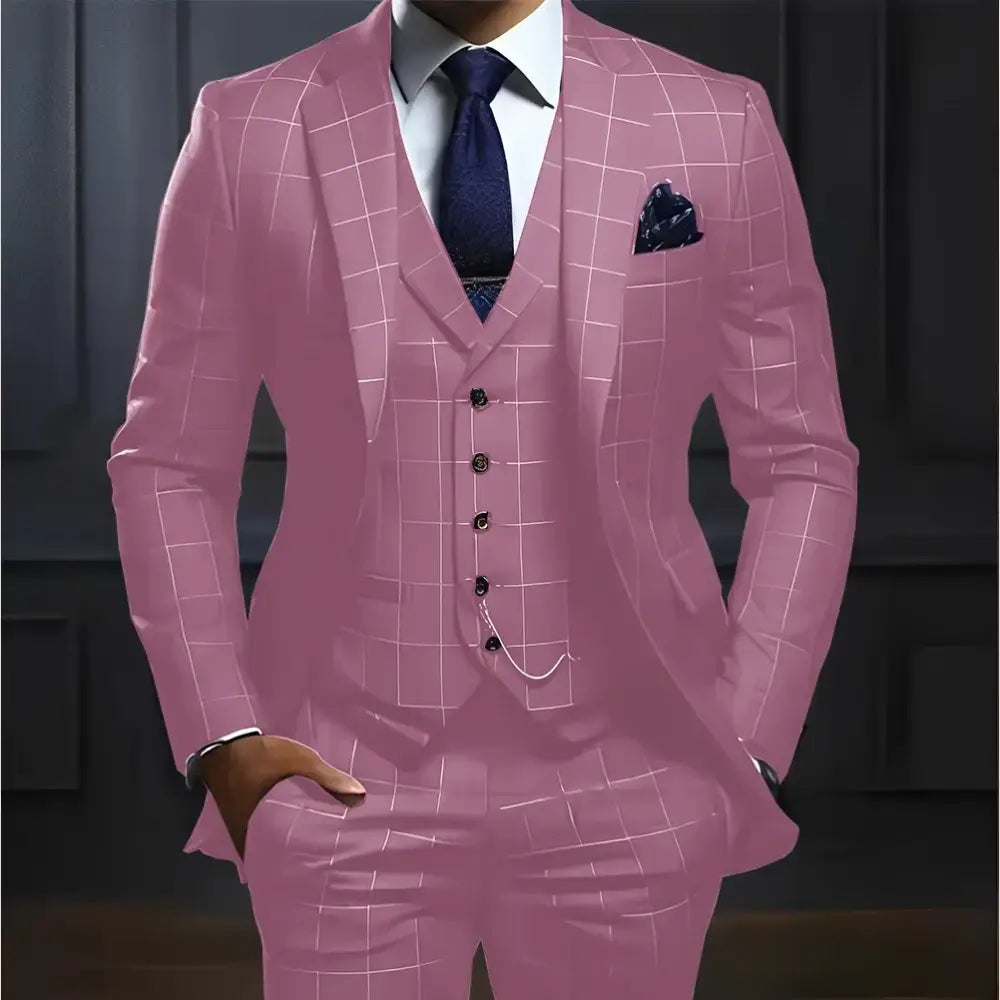 R&z - Suit Formal Business Work Clothes Party Groom Wedding Tuxedo Custom Color XS-5XL Suit Men - Pink / XL - Executive
