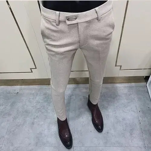 R&z - Suit Pant High Quality Men Business Slim Striped Trousers Formal Wear Office Social Dress Pants - 903 Khaki Thick