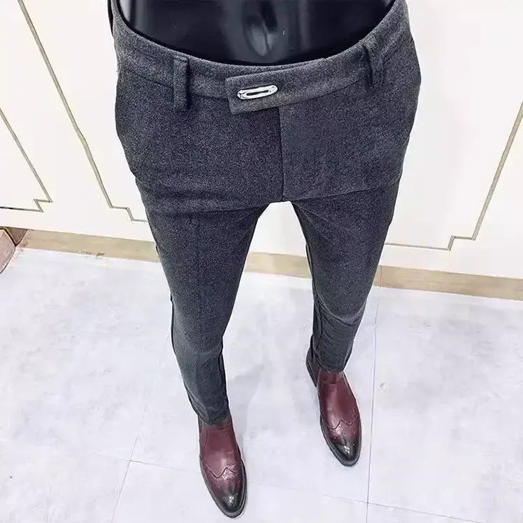 R&z - Suit Pant High Quality Men Business Slim Striped Trousers Formal Wear Office Social Dress Pants - 903 Grey Thick