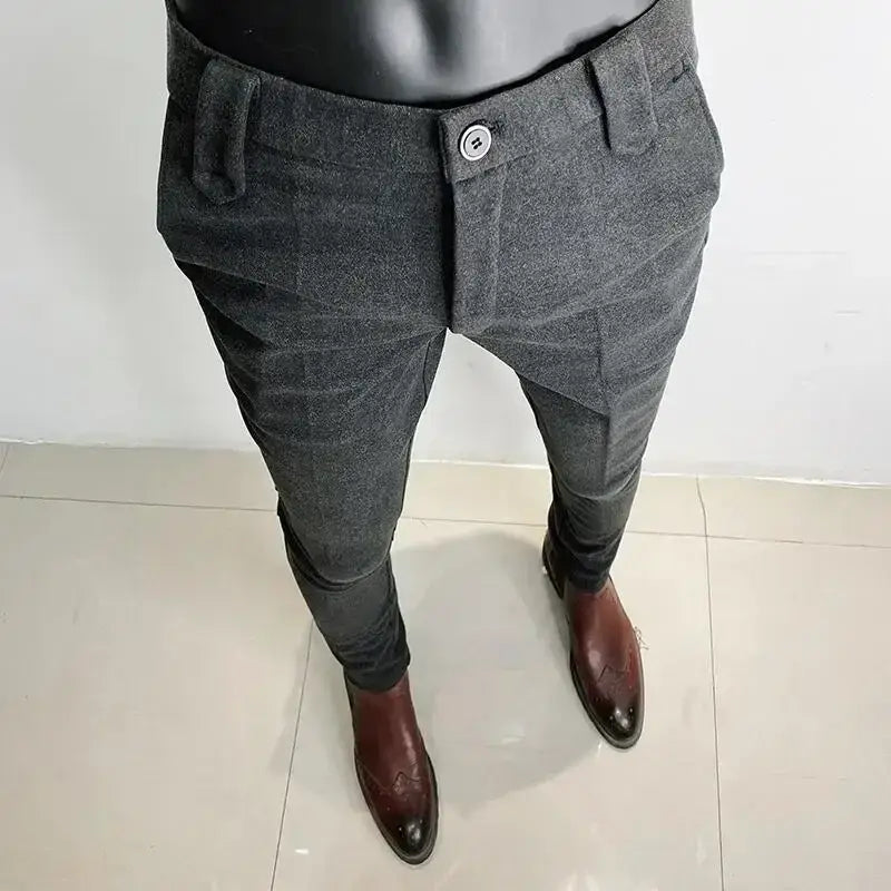 R&z - Suit Pant High Quality Men Business Slim Striped Trousers Formal Wear Office Social Dress Pants - 918 Grey Thick
