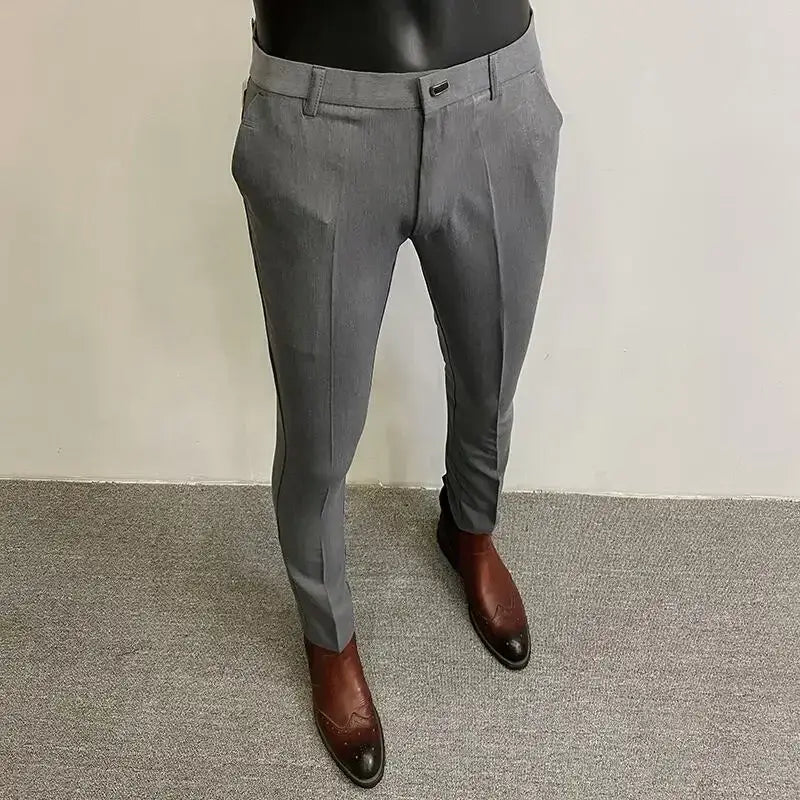 R&z - Suit Pant High Quality Men Business Slim Striped Trousers Formal Wear Office Social Dress Pants - 001 Grey Thin
