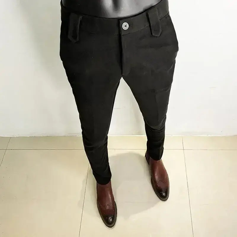R&z - Suit Pant High Quality Men Business Slim Striped Trousers Formal Wear Office Social Dress Pants - 918 Black Thick
