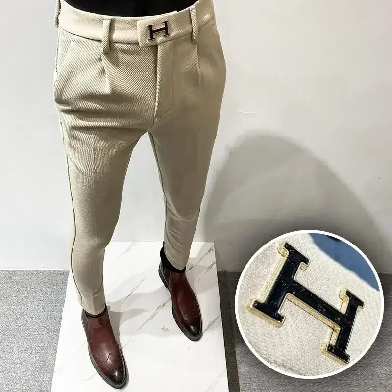 R&z - Suit Pant High Quality Men Business Slim Striped Trousers Formal Wear Office Social Dress Pants - 919 Khaki Thick