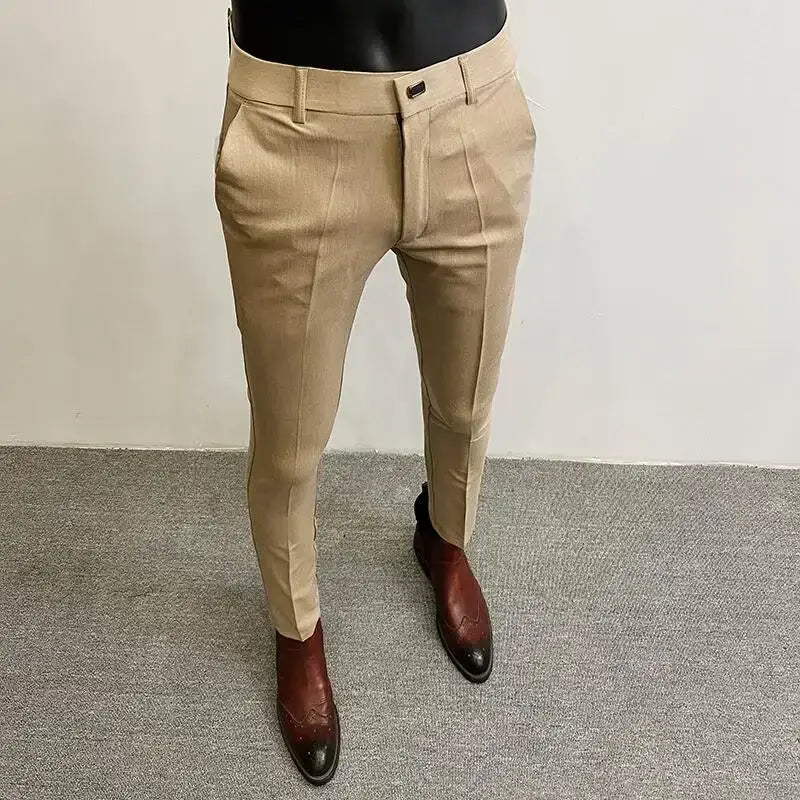 R&z - Suit Pant High Quality Men Business Slim Striped Trousers Formal Wear Office Social Dress Pants - 001 Khaki Thin