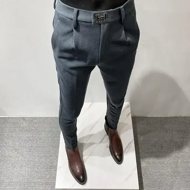 R&z - Suit Pant High Quality Men Business Slim Striped Trousers Formal Wear Office Social Dress Pants - 919Grayishblue