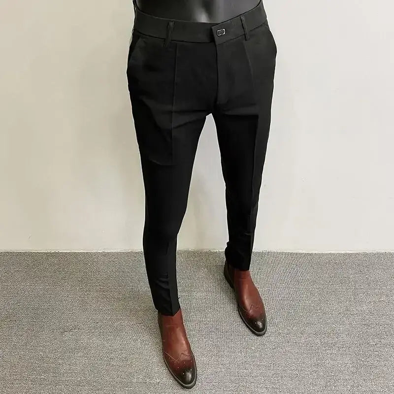 R&z - Suit Pant High Quality Men Business Slim Striped Trousers Formal Wear Office Social Dress Pants - 001 Black Thin
