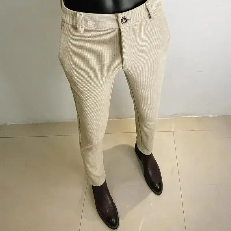 R&z - Suit Pant High Quality Men Business Slim Striped Trousers Formal Wear Office Social Dress Pants - 917 Khaki Thick