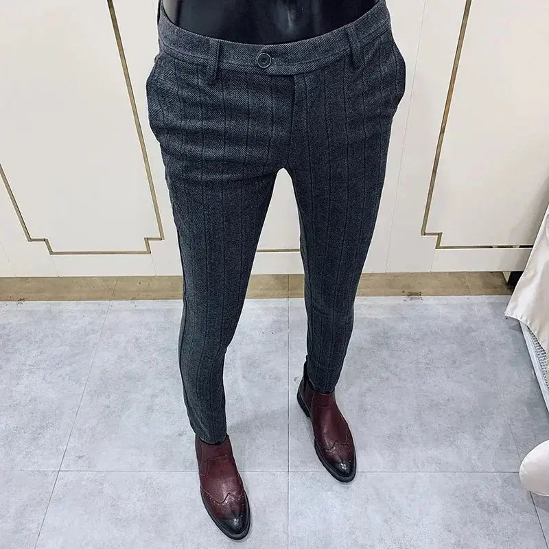 R&z - Suit Pant High Quality Men Business Slim Striped Trousers Formal Wear Office Social Dress Pants - Men’s Pants