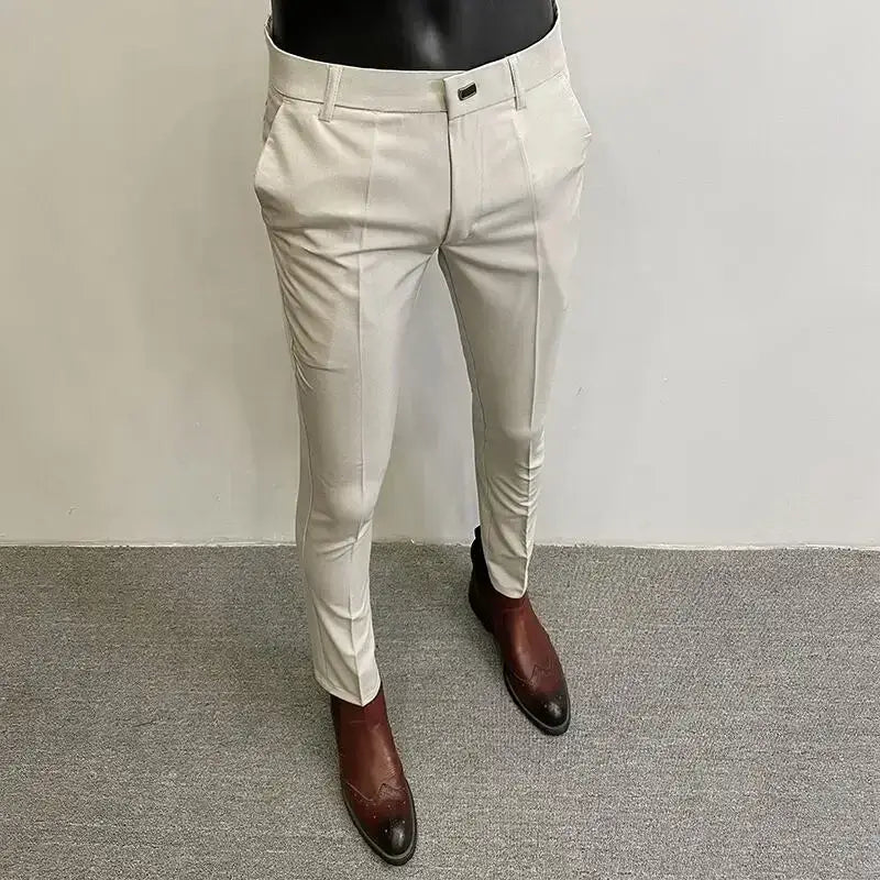 R&z - Suit Pant High Quality Men Business Slim Striped Trousers Formal Wear Office Social Dress Pants - 001 Off white