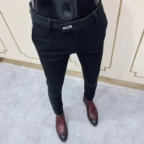 R&z - Suit Pant High Quality Men Business Slim Striped Trousers Formal Wear Office Social Dress Pants - 903 Black Thick