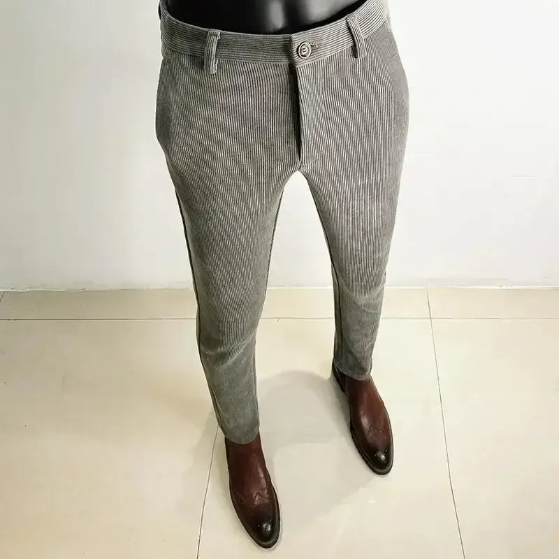 R&z - Suit Pant High Quality Men Business Slim Striped Trousers Formal Wear Office Social Dress Pants - 917 Grey Thick
