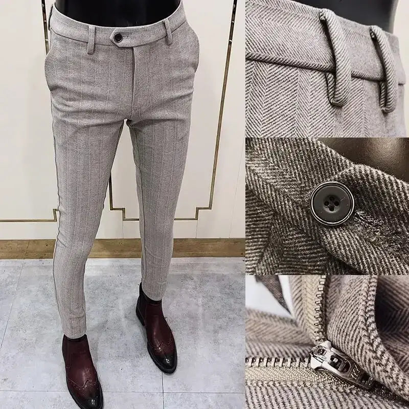 R&z - Suit Pant High Quality Men Business Slim Striped Trousers Formal Wear Office Social Dress Pants - Men’s Pants