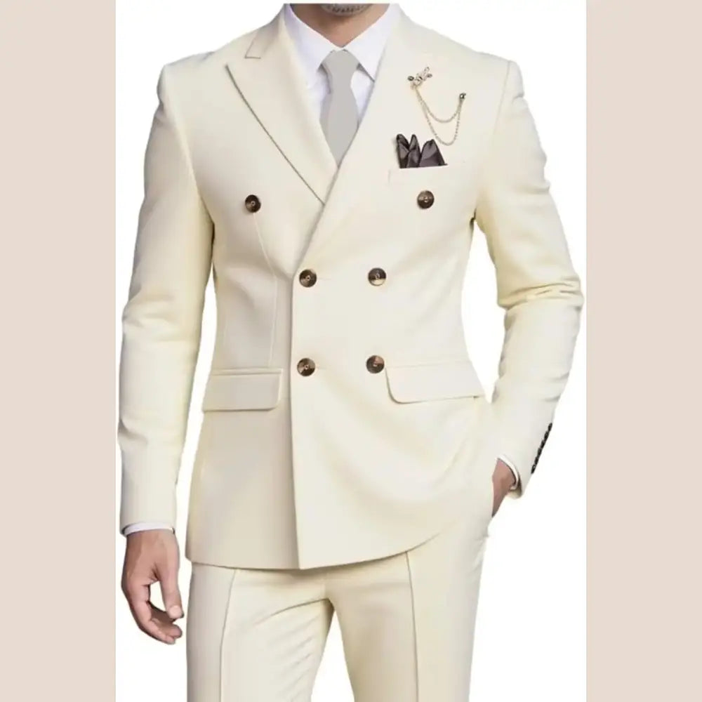 R&z - Suit Set,Business Formal Suit with Pants Classic 6-Button Design - Creamy White / 4XL - Executive Business Wear