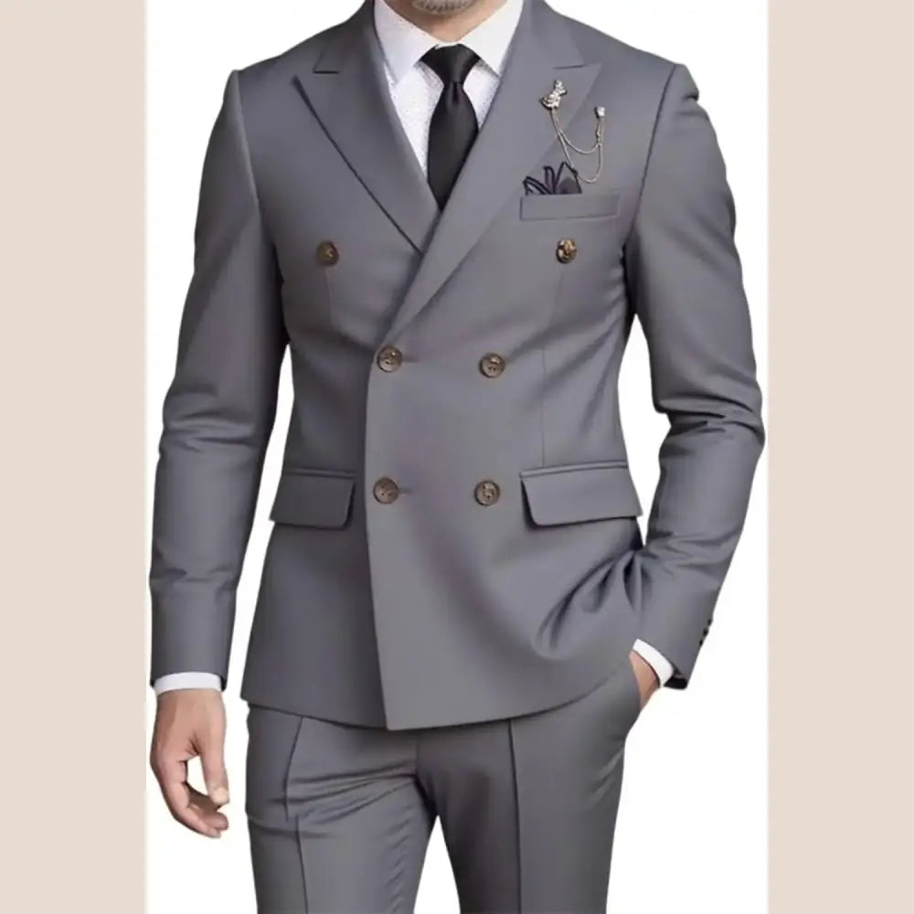R&z - Suit Set,Business Formal Suit with Pants Classic 6-Button Design - Executive Business Wear