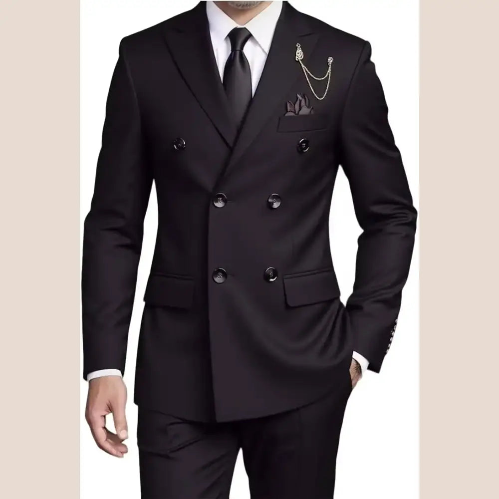 R&z - Suit Set,Business Formal Suit with Pants Classic 6-Button Design - Black / S - Executive Business Wear