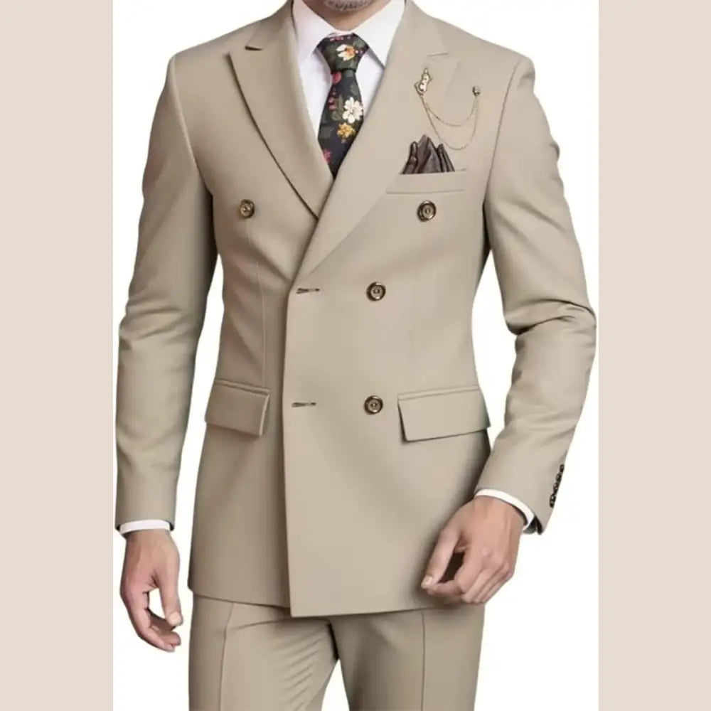 R&z - Suit Set,Business Formal Suit with Pants Classic 6-Button Design - Khaki / XXL - Executive Business Wear