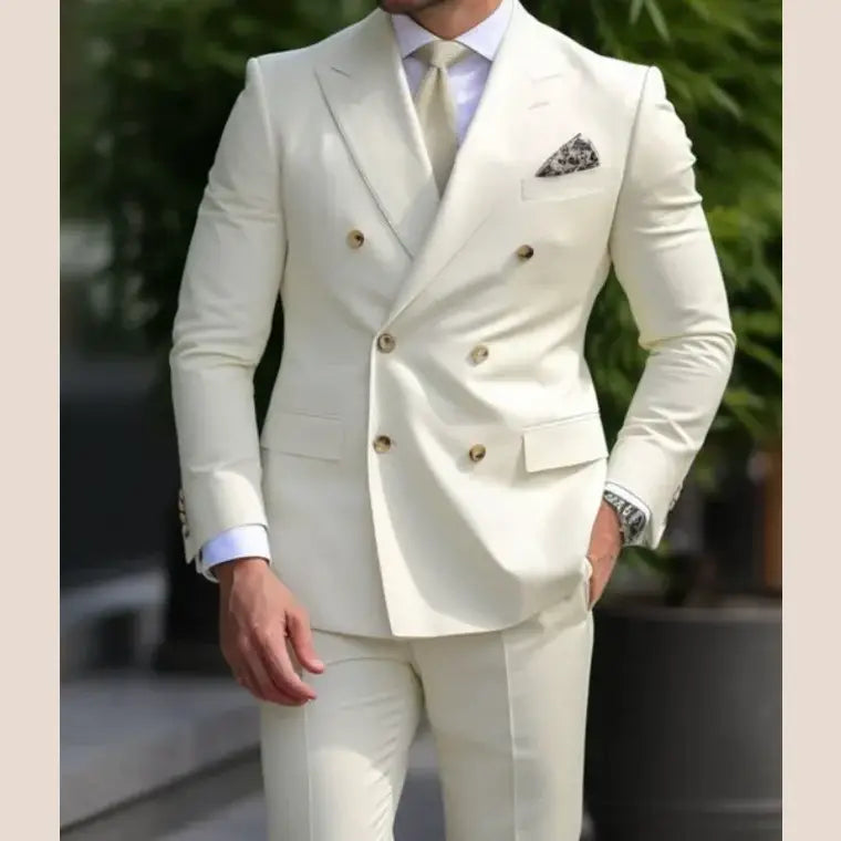 R&z - Suits Double Breasted Bespoke Double Breasted Peaked Lapel Formal Blazer Slim Fit 2 Piece Jacket Pants - picture