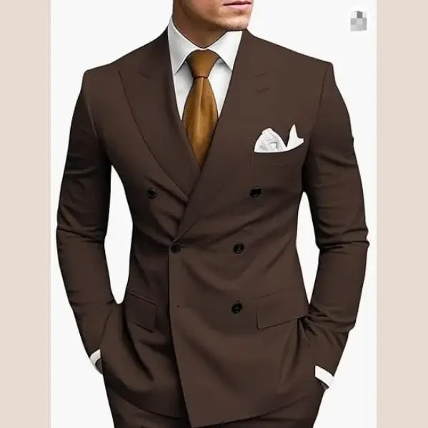 R&z - Suits Double Breasted Bespoke Double Breasted Peaked Lapel Formal Blazer Slim Fit 2 Piece Jacket Pants - picture