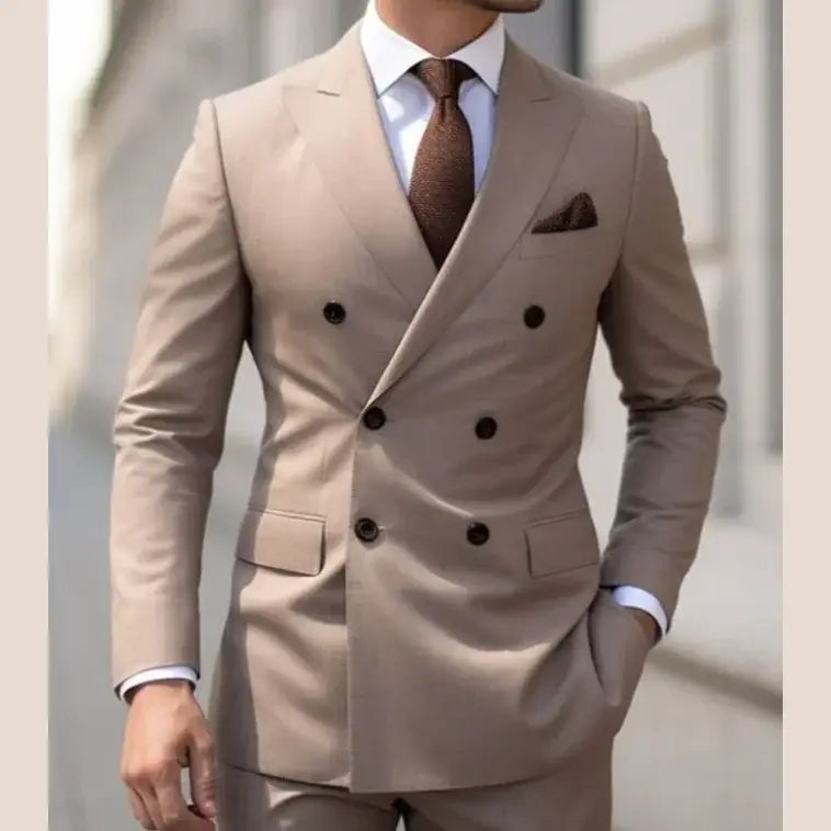 R&z - Suits Double Breasted Bespoke Double Breasted Peaked Lapel Formal Blazer Slim Fit 2 Piece Jacket Pants - picture