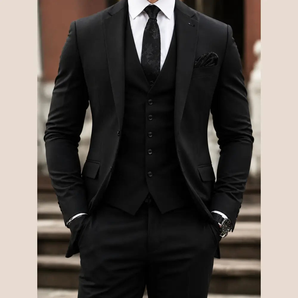 R&z - Suits for Wedding Single Breasted Suit Peak Lapel Blazer + Pants + Vest - Executive Business Wear