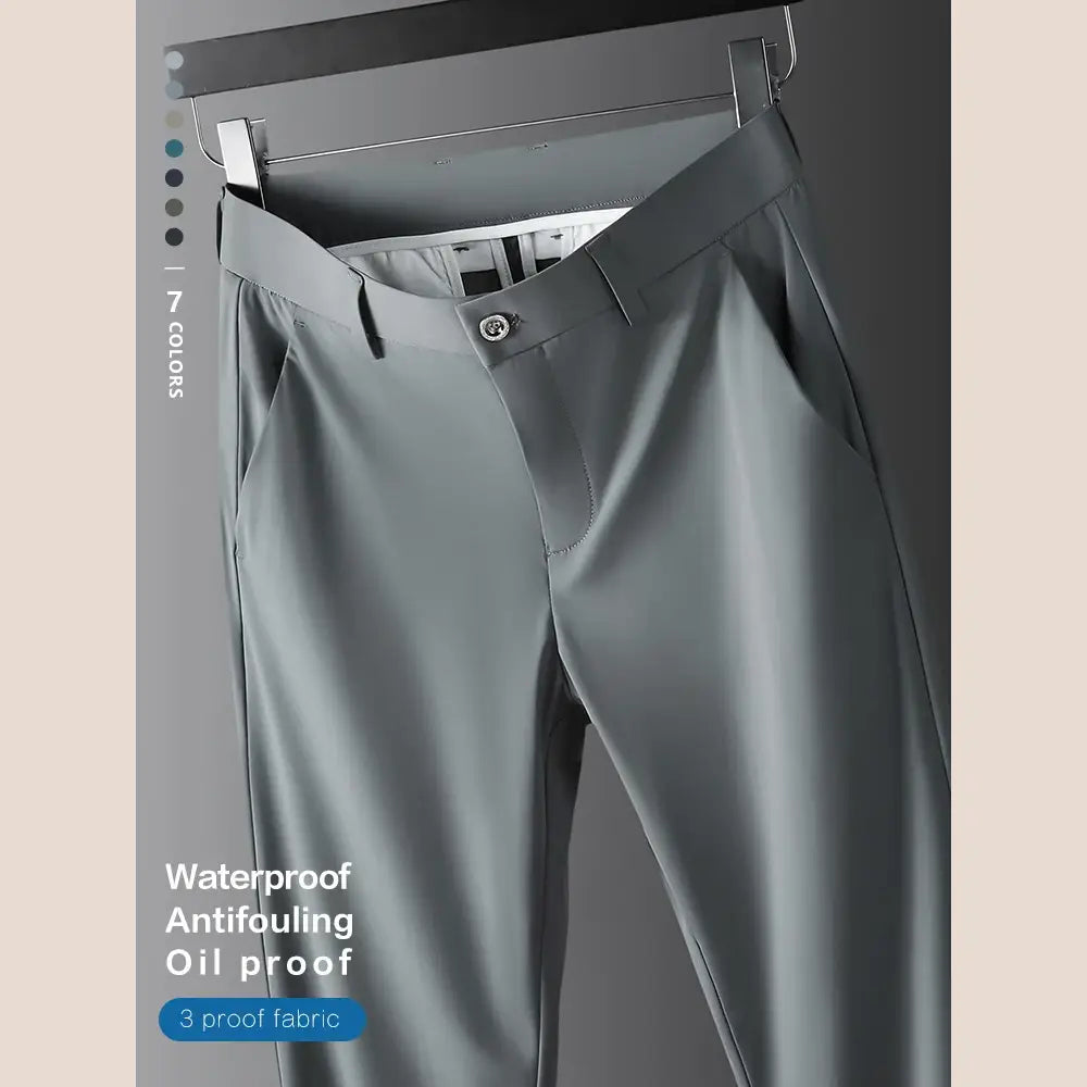 R&z - Summer Thin Ice Silk Business Pants Men Elastic Waist Classic Work - Men’s Pants