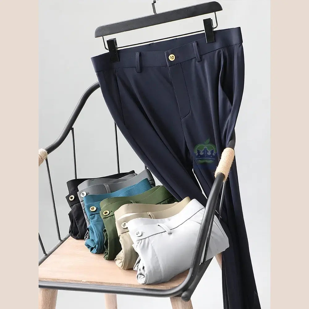 R&z - Summer Thin Ice Silk Business Pants Men Elastic Waist Classic Work - Men’s Pants