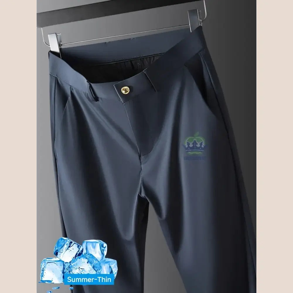 R&z - Summer Thin Ice Silk Business Pants Men Elastic Waist Classic Work - Navy blue / 29 - Men’s Pants