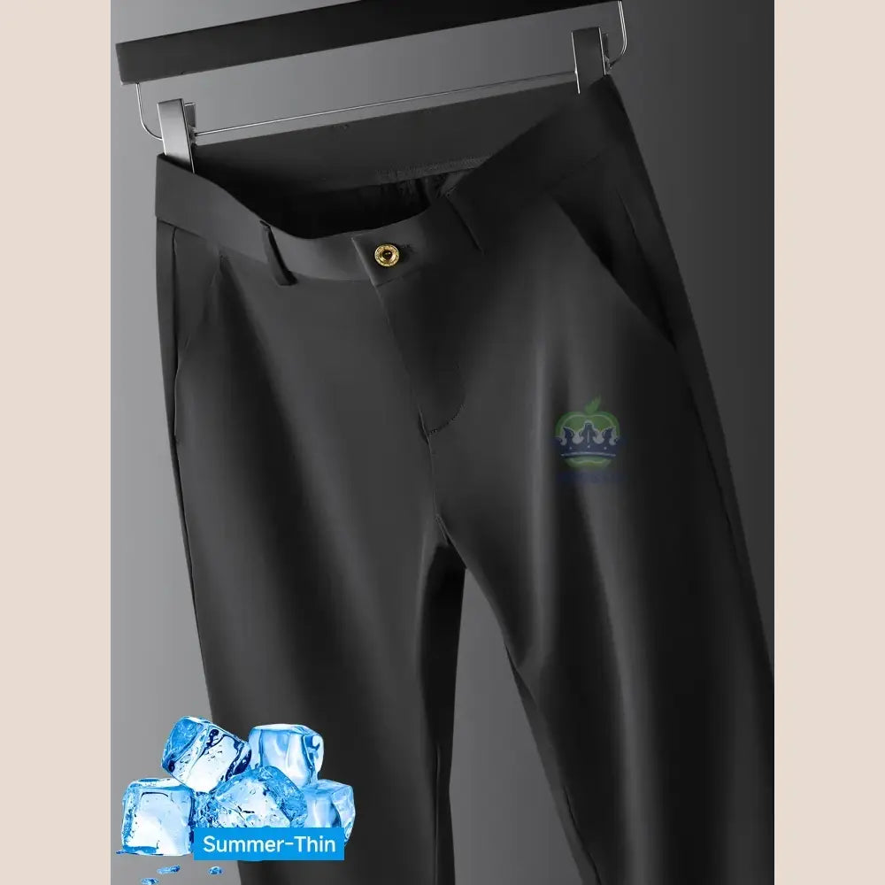 R&z - Summer Thin Ice Silk Business Pants Men Elastic Waist Classic Work - Black / 29 - Men’s Pants