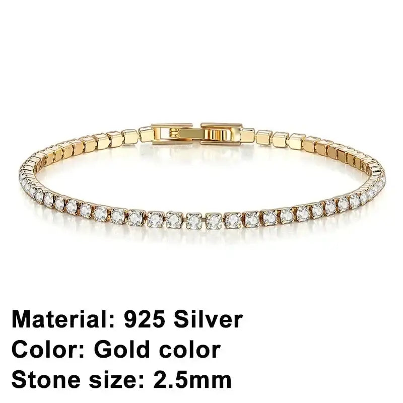 R&Z - tennis bracelet luxurious charm ladies’ jewelry, - 2.5mm Gold Color Bra / 17cm
