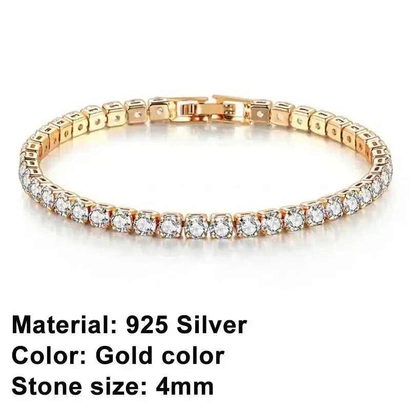 R&Z - tennis bracelet luxurious charm ladies’ jewelry, - 4mm Gold Color Brace / 17cm