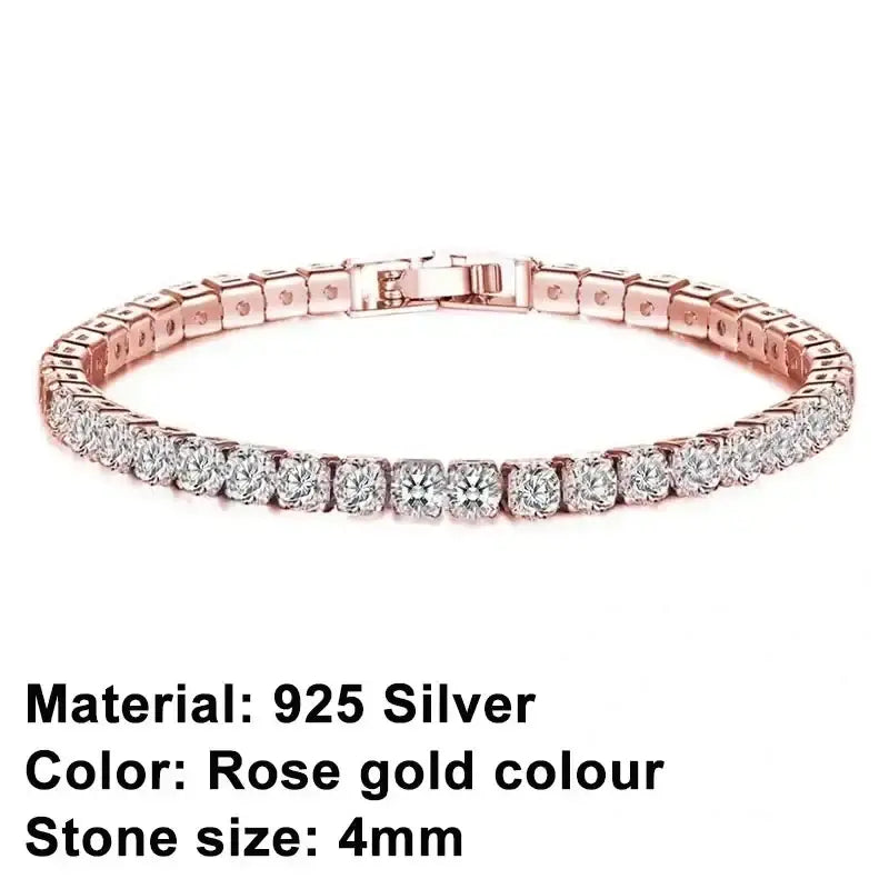 R&Z - tennis bracelet luxurious charm ladies’ jewelry, - 4mm Rose Gold Bracel / 18cm