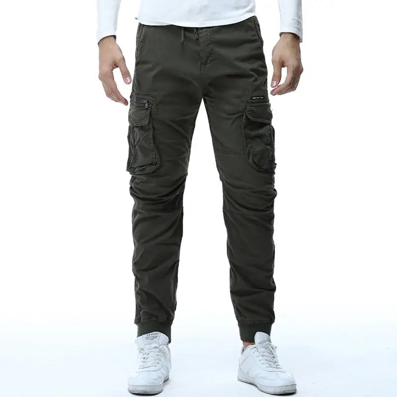 R&Z - Tethered Elastic Waist Casual Cargo Pants - Army Green / 32