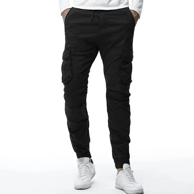 R&Z - Tethered Elastic Waist Casual Cargo Pants - Black / 30