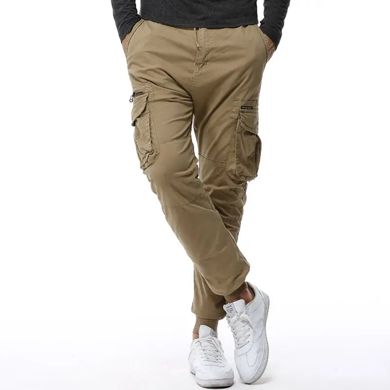 R&Z - Tethered Elastic Waist Casual Cargo Pants - Khaki / 34
