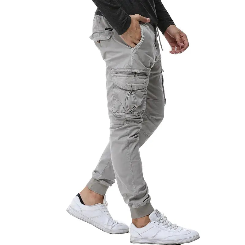 R&Z - Tethered Elastic Waist Casual Cargo Pants - Light Grey / 36
