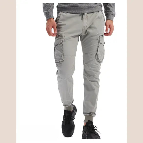 R&Z - Tethered Elastic Waist Casual Cargo Pants - New Light Grey / 32