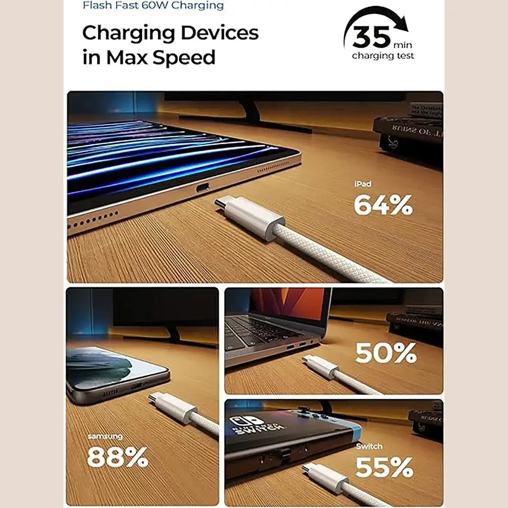 R&z - Type C Color Cable For Apple iPhone 15 PD 60W Fast Charging For Huawei Xiaomi Samsung Type C Weaving Cable