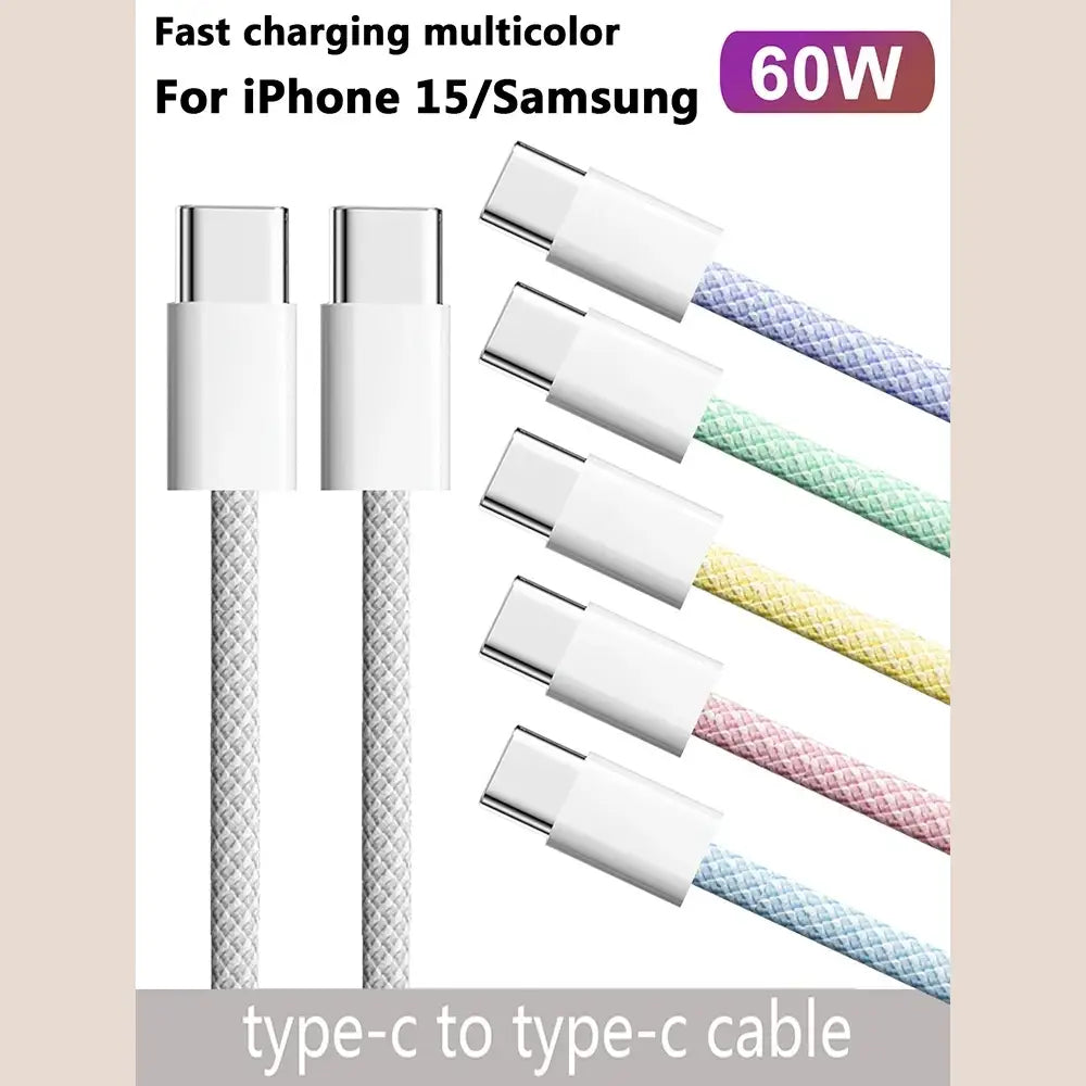R&z - Type C Color Cable For Apple iPhone 15 PD 60W Fast Charging For Huawei Xiaomi Samsung Type C Weaving Cable