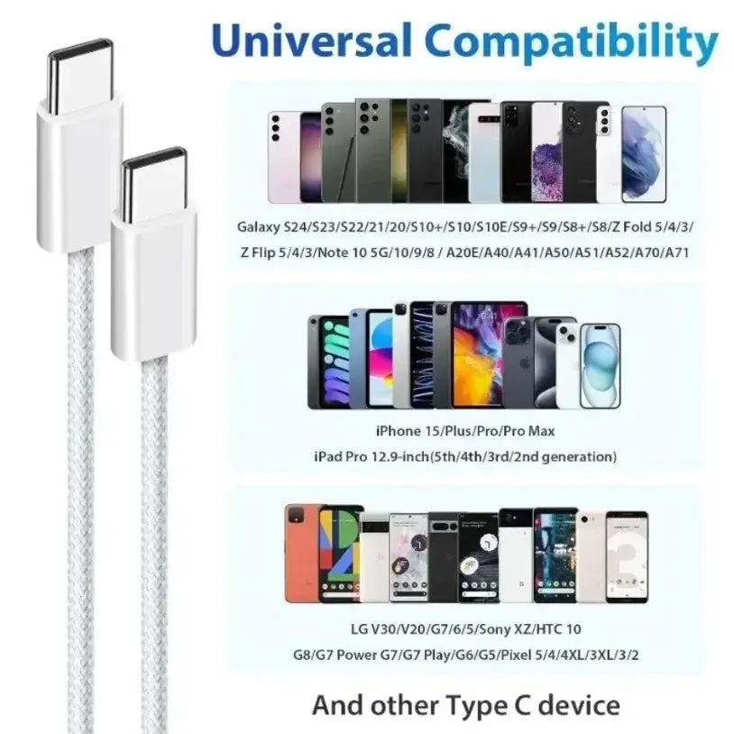 R&z - USB C Fabric 60W PD Fast Charging Charger Cable Supports for iPhone 16 15 Samsung Xiaomi Huawei Fast Charging