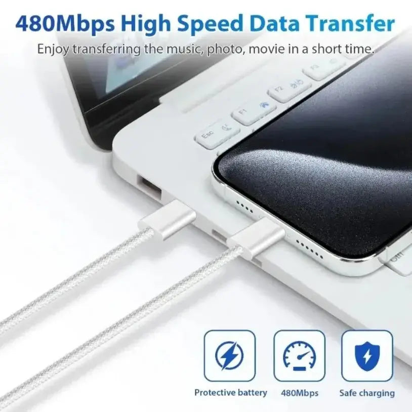 R&z - USB C Fabric 60W PD Fast Charging Charger Cable Supports for iPhone 16 15 Samsung Xiaomi Huawei Fast Charging