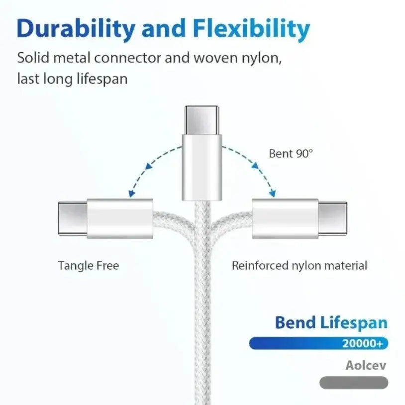 R&z - USB C Fabric 60W PD Fast Charging Charger Cable Supports for iPhone 16 15 Samsung Xiaomi Huawei Fast Charging
