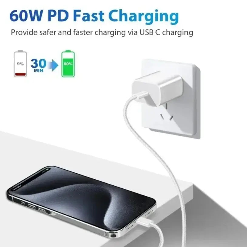 R&z - USB C Fabric 60W PD Fast Charging Charger Cable Supports for iPhone 16 15 Samsung Xiaomi Huawei Fast Charging