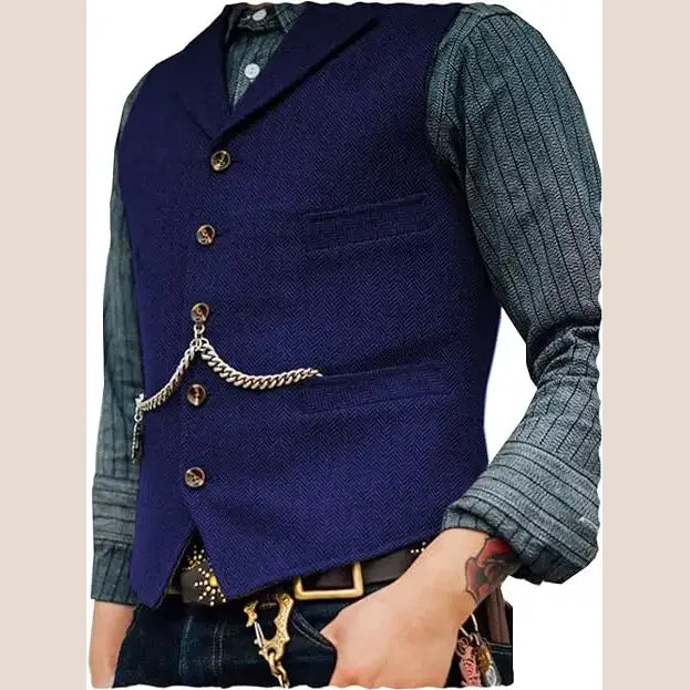 R&z - Vest Lapel V Neck Herringbone Casual Business Vest Waistcoat Groomman For Wedding Tweed Business Waistcoat
