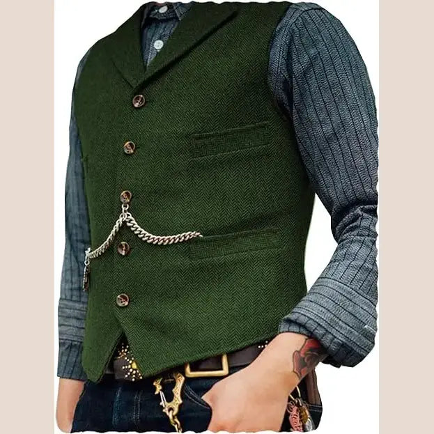 R&z - Vest Lapel V Neck Herringbone Casual Business Vest Waistcoat Groomman For Wedding Tweed Business Waistcoat