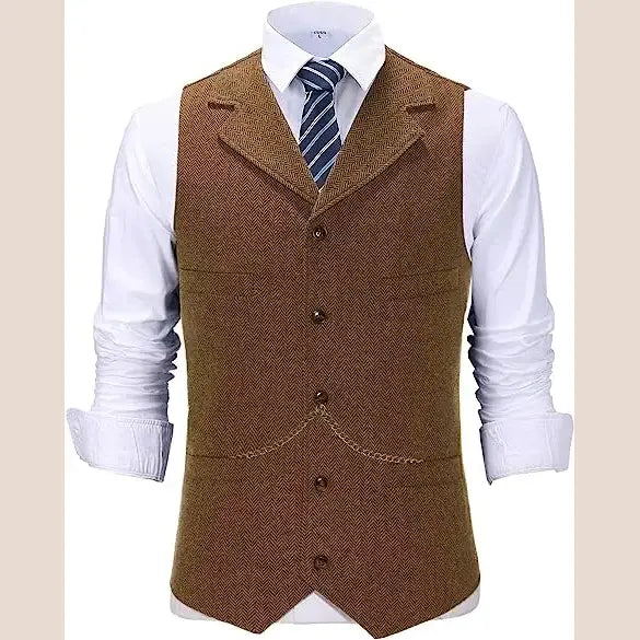 R&z - Vest Lapel V Neck Herringbone Casual Business Vest Waistcoat Groomman For Wedding Tweed Business Waistcoat