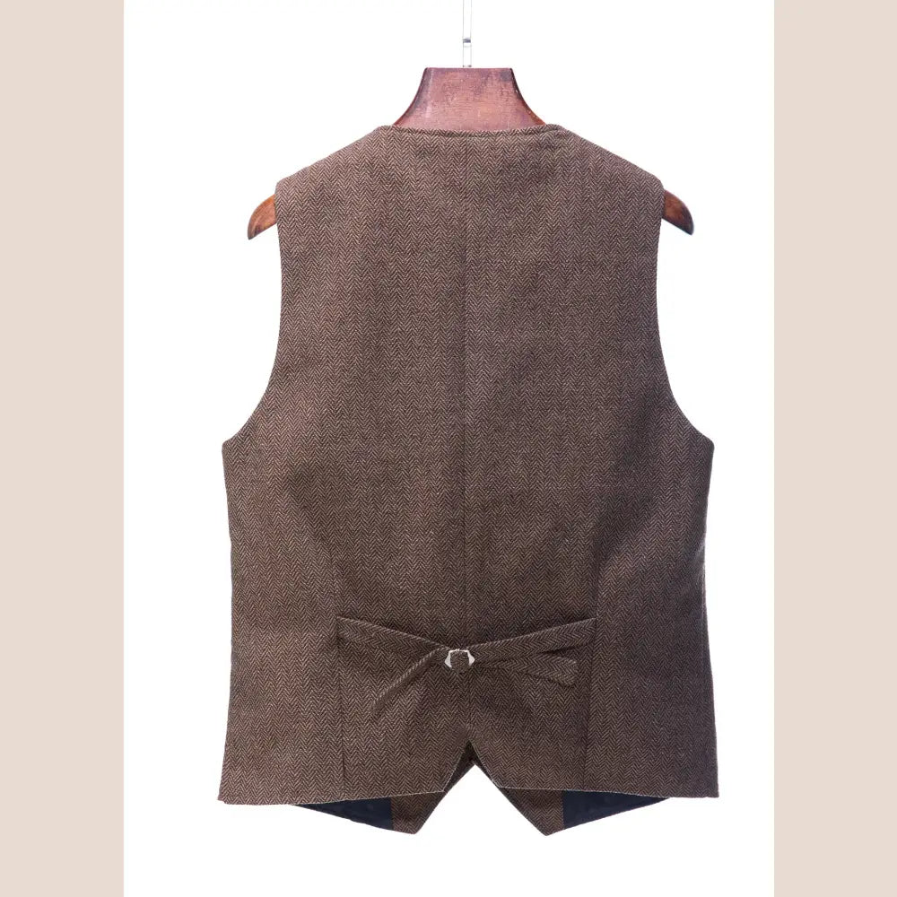 R&z - Vest Lapel V Neck Herringbone Casual Business Vest Waistcoat Groomman For Wedding Tweed Business Waistcoat