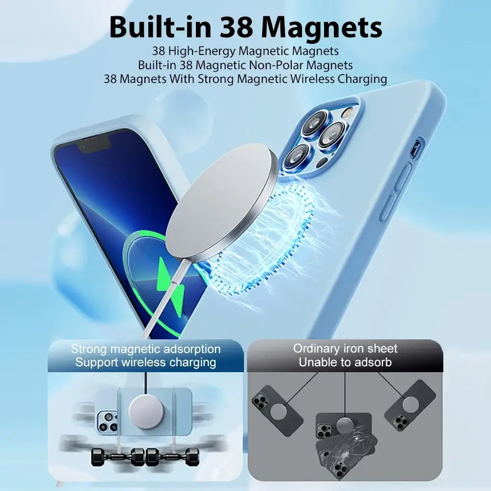 R&z - Wireless Charging Cases For iPhone 15 11 14 13 12 Pro Max Plus Liquid Silicone Magnetic Soft Cover Phone
